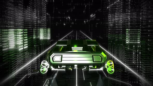 Futuristic Car Flying Over Cyber Road In Digital Space Of Virtual Reality alt