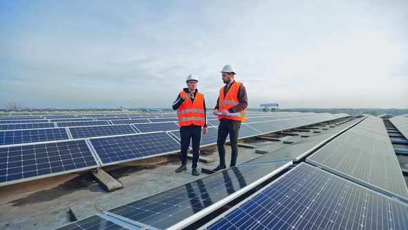 Solar panel field construction. Process of construction new solar plant