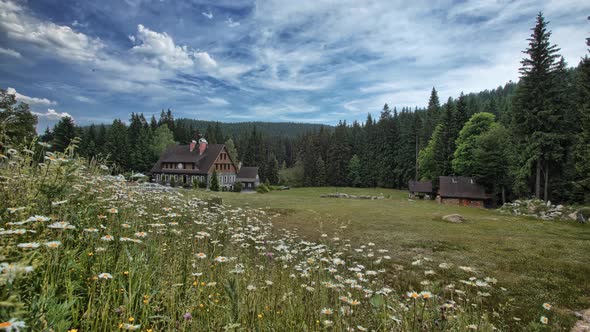 Time-lapse view of a cottage in beautiful countryside. 