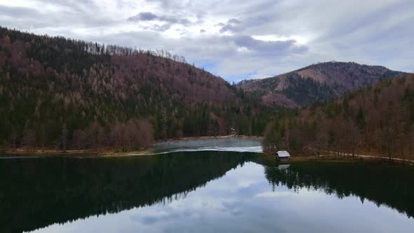 Beautiful Drone View on the Lake Langbathsee in Austria in Autumn