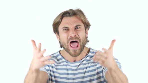 Angry Man Yelling on white Background