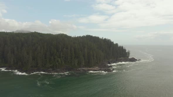 Beautiful Aerial Landscape View of the Rocky Pacific Ocean Coast in the Southern Vancouver Island du