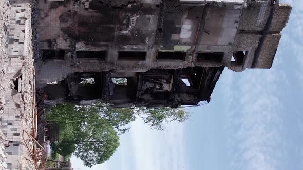 Vertical Video of Borodyanka Ukraine  House Destroyed By War