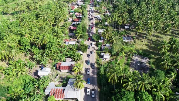 Aerial view of forest road