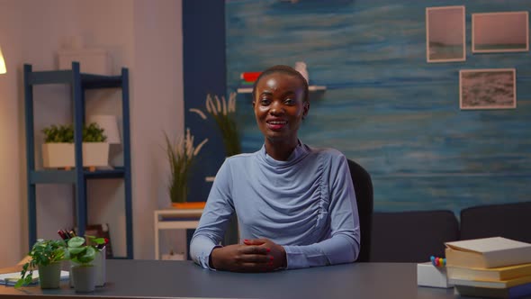 Black Business Woman Talking in Front of Camera