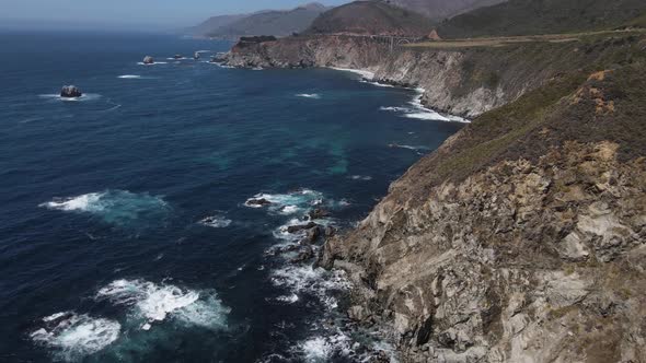 Aerial of the rugged coastline in California