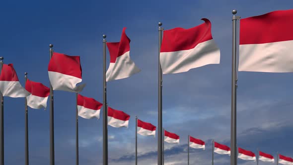 The Indonesia Flags Waving In The Wind  - 2K