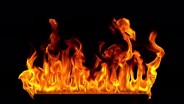 Fire Flames in 1000Fps Super Slow Motion Isolated on Black Background