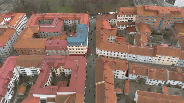 People Shopping at Landmark Haga Gothenburg Sweden Aerial Backward