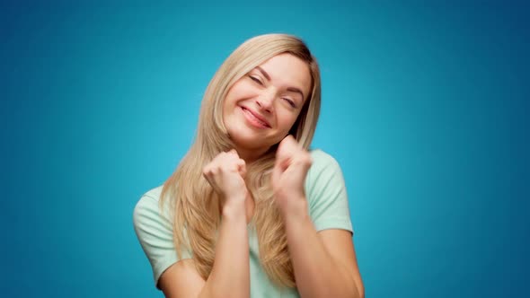 Happy Woman Celebrating Success Joyful Dance Portrait