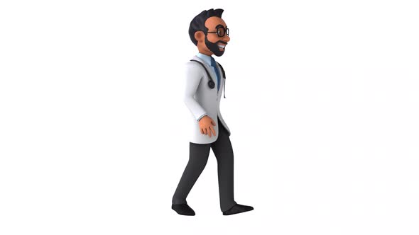 Fun 3D cartoon animation of a fun indian doctor with alpha included