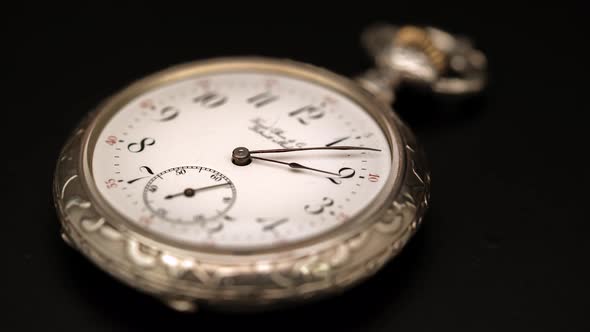 Old Vintage Clock Mechanism Watch Time Going Fast . Black Background. Timelapse