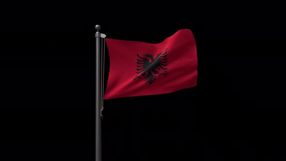 Albania Flag On Flagpole With Alpha Channel 4K