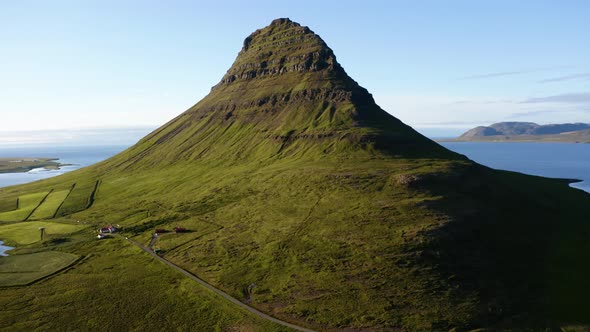 Aerial View Of Kirkjufell Mountain During Summer In Snaefellsnes Peninsula, Iceland.