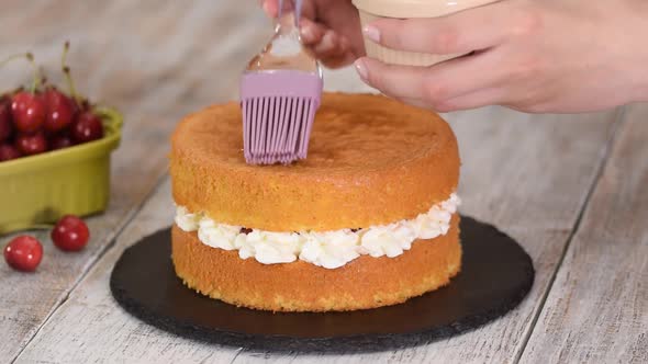 Soaking Sponge Cake Layer with Syrup