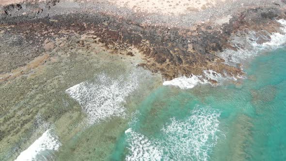 Drone flying over the sea of  Lobos Island -Fuerteventura - Canary Islands