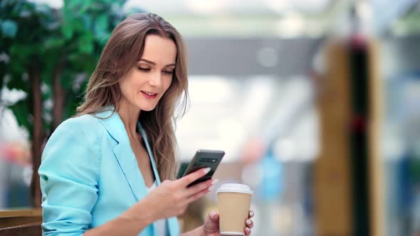 Adorable Stylish Woman Chatting Use Smartphone Enjoying Break