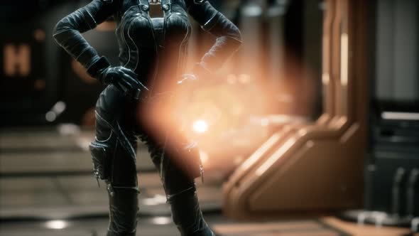 Steampunk Woman in Futuristic Space Ship alt