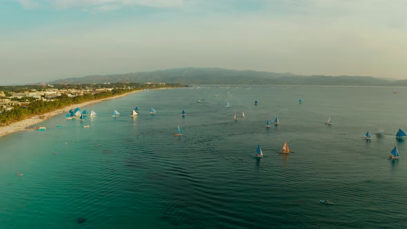 Tropical Beach and Sailing Boats, Boracay, Philippines