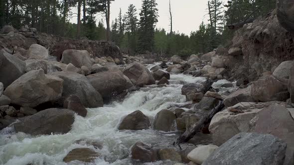 Slider shot of raging river in mountains