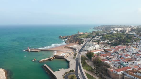 Amazing Aerial Drone View of Lagos Sea Coastline Drone Flying Above City with Background Ocean