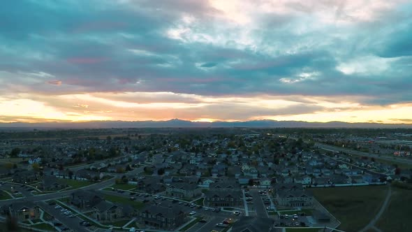 Drone video of a panning sunset in the Rocky Mountains Colorado.