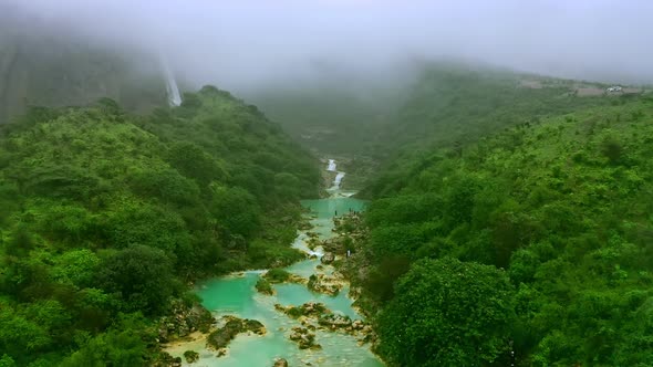 Aerial view of Waterfall in Salalah, Oman