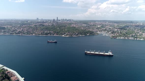 Aerial View Of Cargo Ship In The Sea