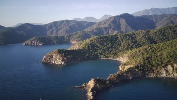 The drone view on the natural park among tracking path:"likya yolu" in South Turkey, Antalya