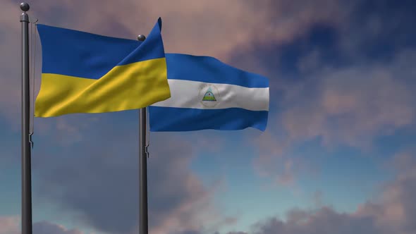 Nicaragua Flag Waving Along With The National Flag Of The Ukraine - 2K