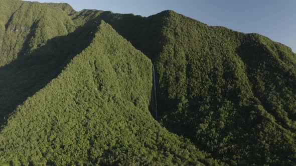 Aerial view of a mountain landscape near Saint Benoit, Reunion.