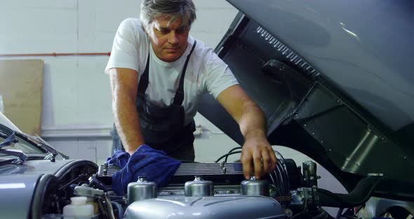 Male mechanic servicing a car 
