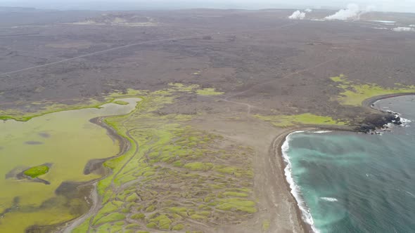 Aerial View over the shore line of Reykjanes in Iceland