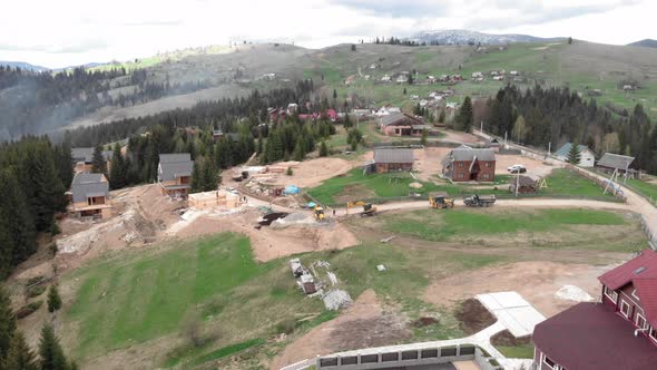Construction of ski resort. Sports and recreation in summer.