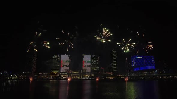 Fireworks Lighting Up the Sky Above Galleria Mall As Part of 50Th Golden Jubilee UAE National Day