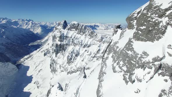 Aerial View of Winter Snow Mountains Landscape