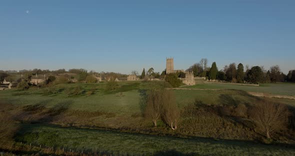 UK Historic Site Chipping Campden Cotswolds Church and Banqueting Houses Aerial View