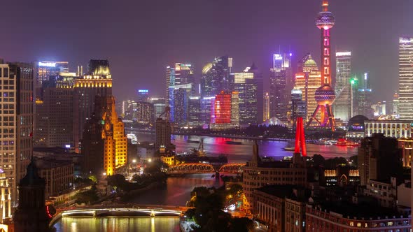 Shanghai Wusong River Cityscape Pan Up