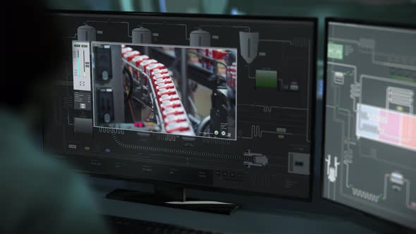 Advanced software supervises the industrial conveyor lines at the factory