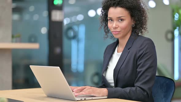 No Rejecting African Businesswoman Looking at Camera in Office