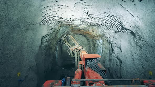 Boring Machine is Being Operated Inside of a Mine