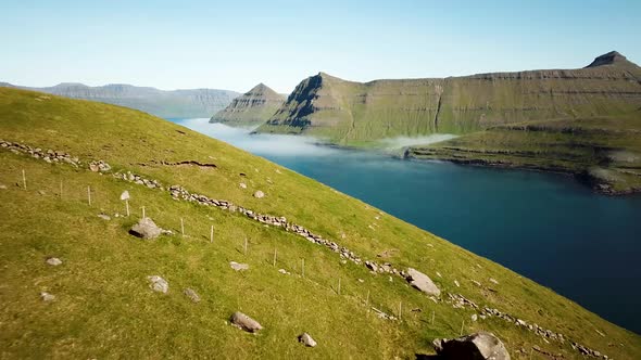 Aerial View of a Funningur Scenic Point Faroe Islands