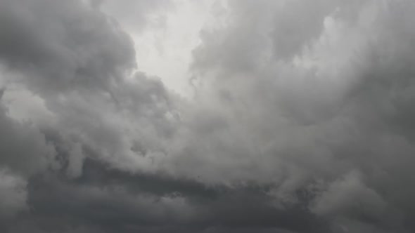 Time lapse footage of fast moving dark clouds forming on stormy sky before thunderstorm.