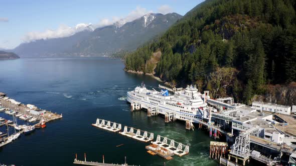 Horseshoe Bay Marina And Ferry Terminal At Daytime In Howe Sound, West Vancouver, Canada. - aerial