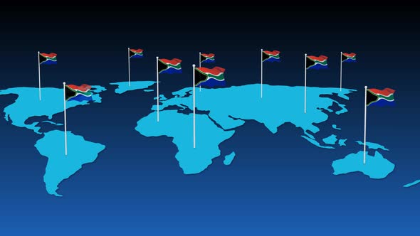 South Africa National Flag Fly On Earth Map Animation