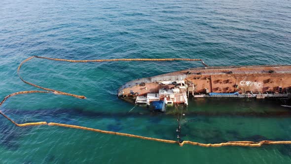 Aerial View of Tanker Stranded the Coast of Odessa Beach