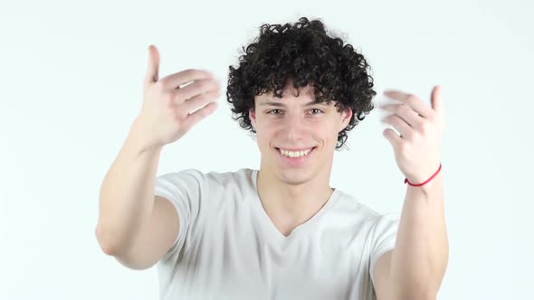 Inviting Young Man with Curly Hairs, white Background