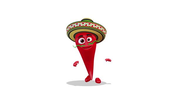 Chili Pepper Dancing An Ice Baby Dance on White Background