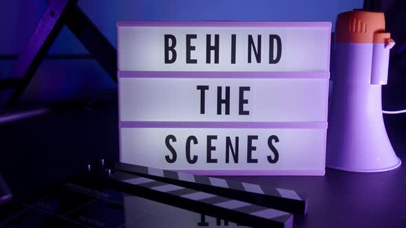 Behind the scenes lightbox in studio. letterboard text lightbox. Color light changing.