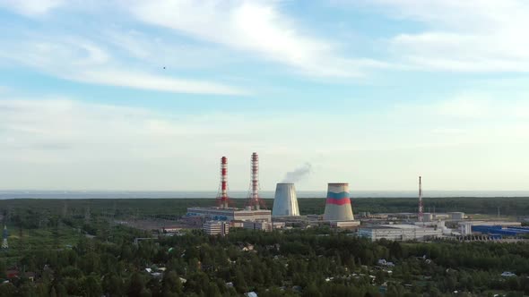 Smoking Cooling Pipes at Power Plant